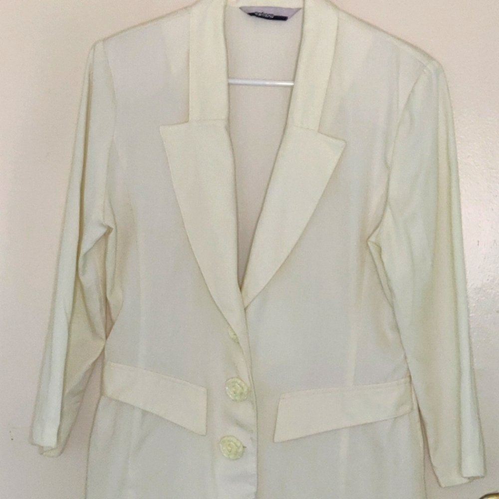 Cream Blazer with White Rose Buttons